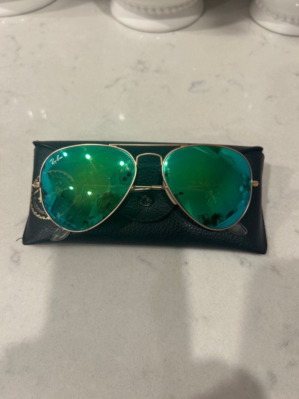 Ray-Ban Gold Frame Aviator Sunglasses with Green Mirrored Lenses